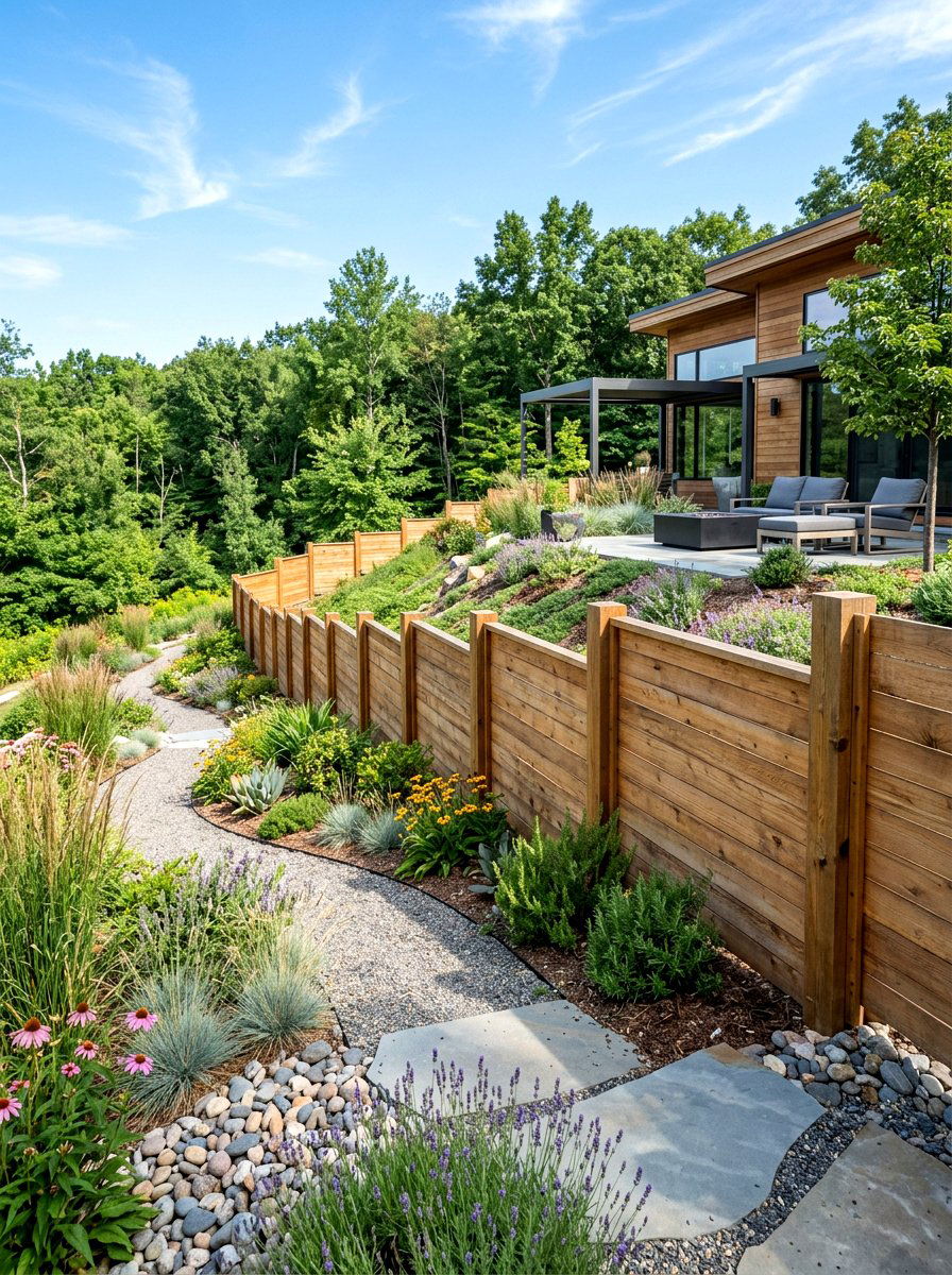 Staggered Height Wood Fence - 30 wooden fence ideas