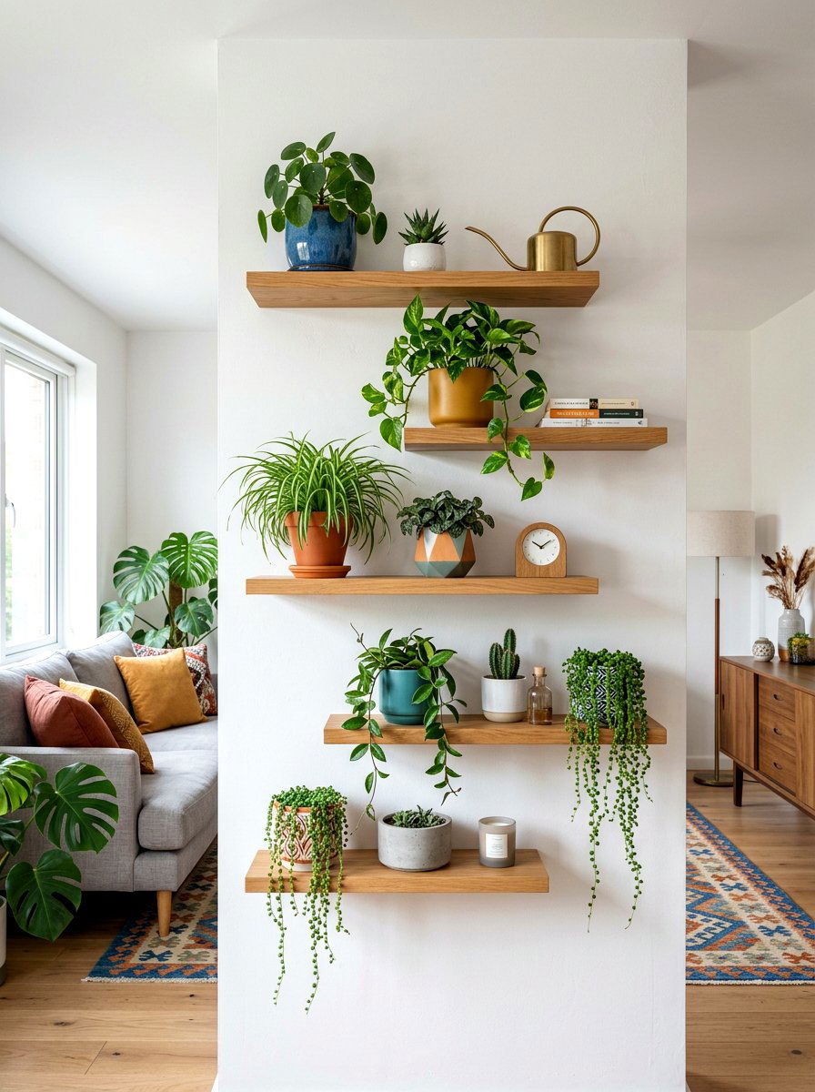 Staggered Wall Shelf - 30 wall garden planter ideas
