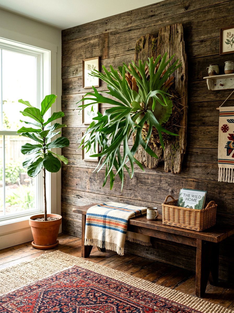 Staghorn fern wall display - 30 low light indoor plant decor ideas