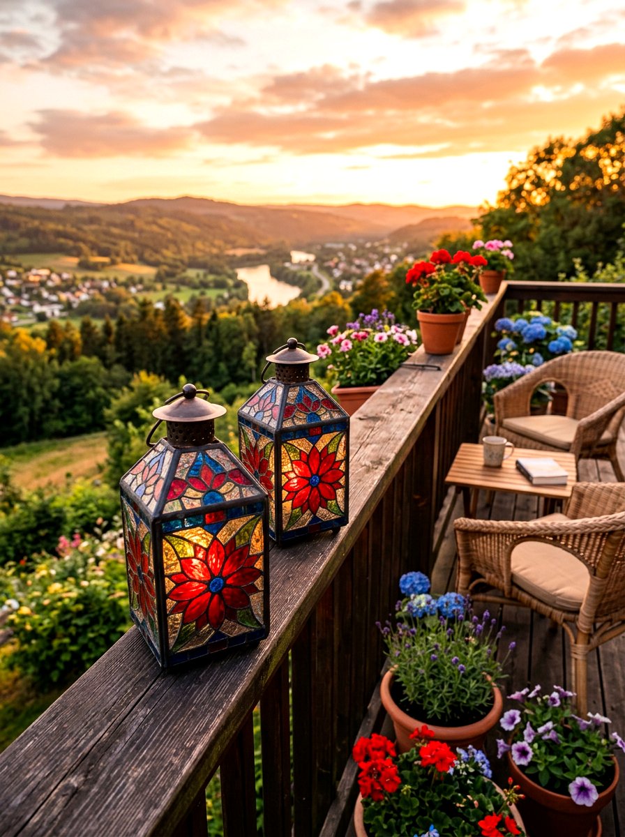 Stained Glass Deck Lanterns - 30 outdoor candle lantern ideas