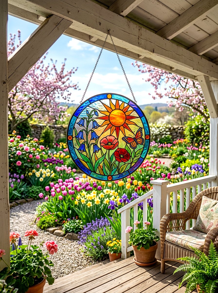 Stained Glass Sun Catcher - 30 colorful garden decor ideas