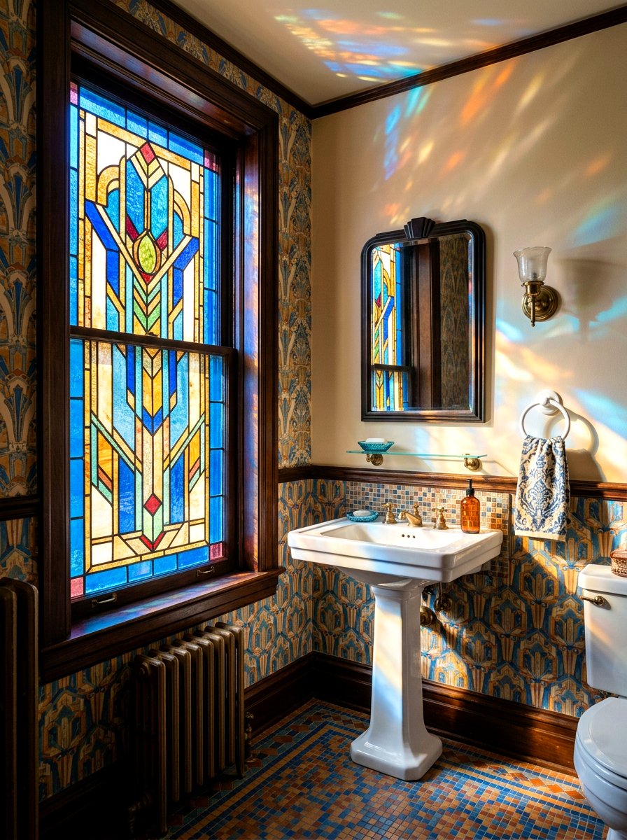 Stained Glass Window - 30 vintage powder room ideas