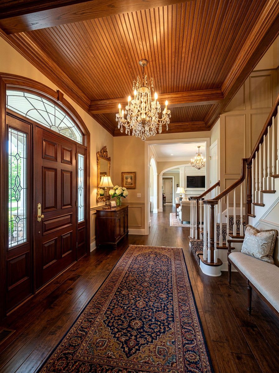Stained Oak Entryway Beadboard - 30 beadboard ceiling ideas