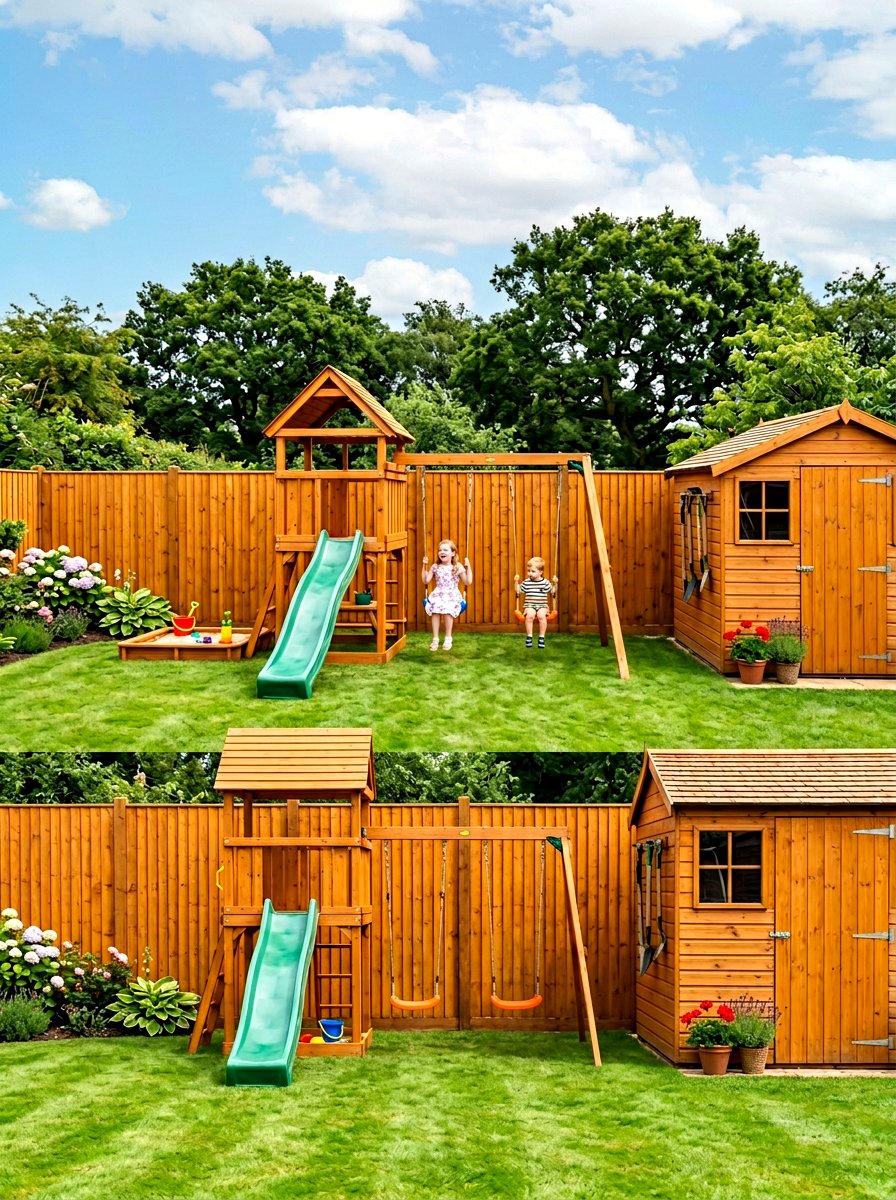 Stained Pine Board - 30 backyard fence ideas