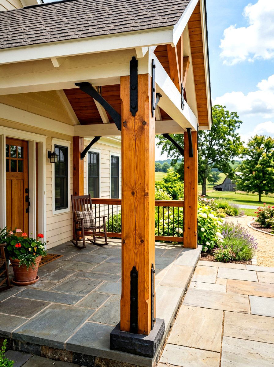 Stained Pine Porch Column - 30 farmhouse porch columns ideas
