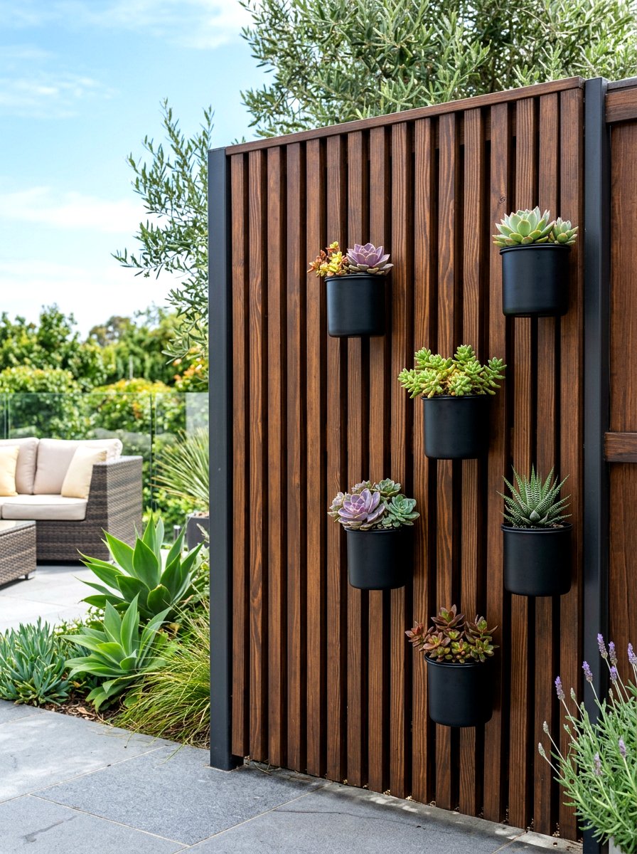 Stained Pine Vertical Slat - 30 rustic vertical garden ideas