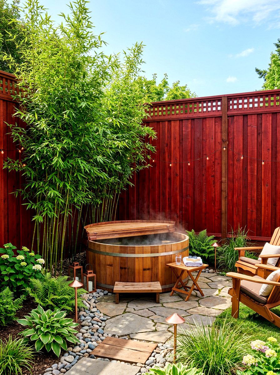 Stained Redwood Privacy Fence - 30 small yard fence ideas