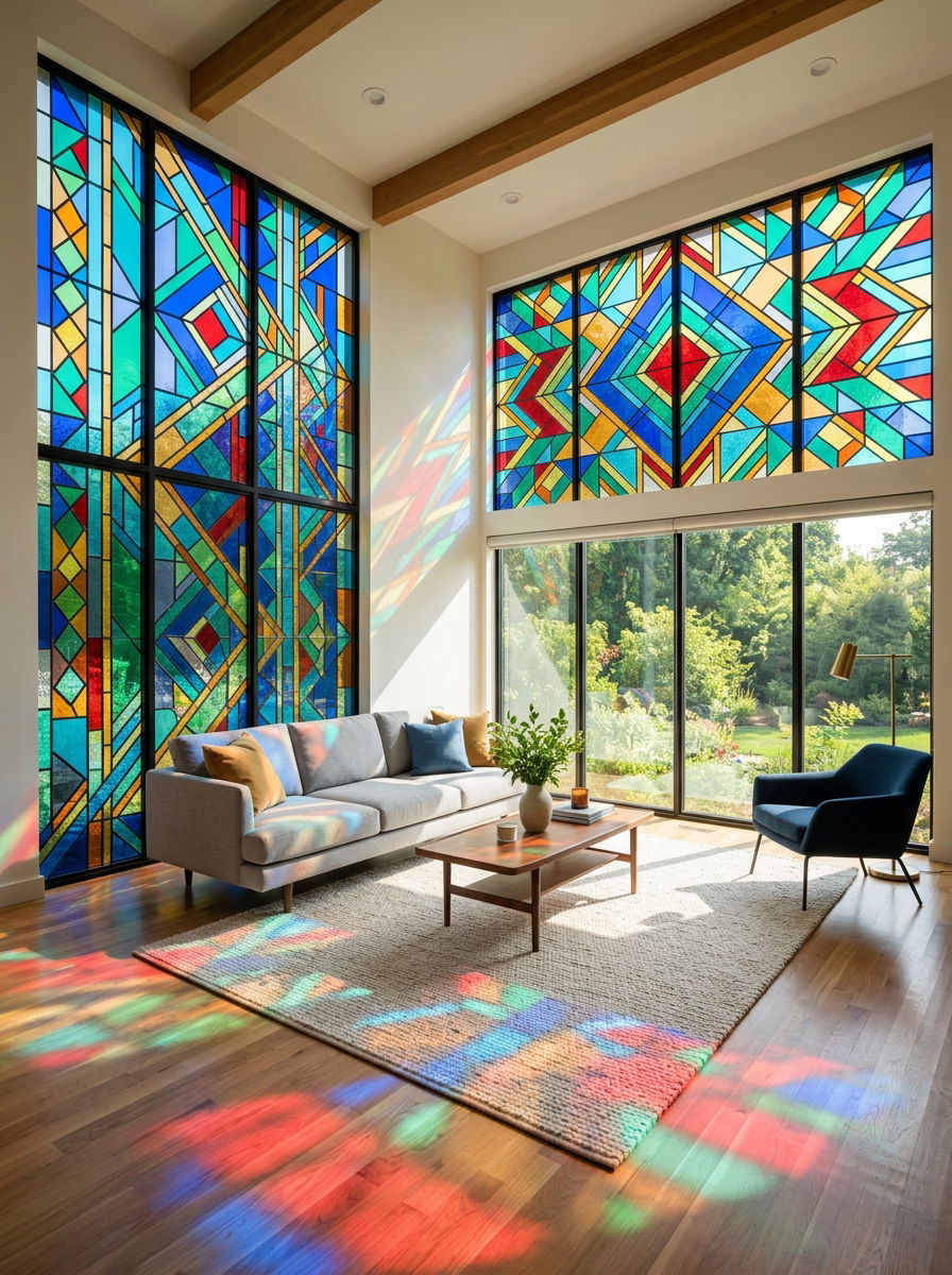 Stained glass living room - 30 heritage lounge room ideas