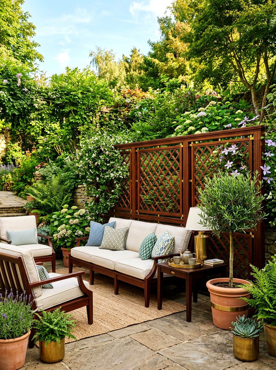 Stained mahogany lattice - 30 lattice screen patio ideas