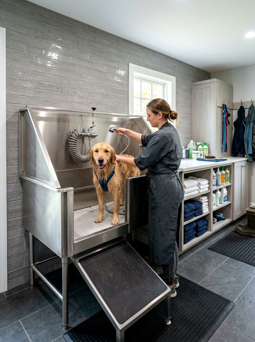 Stainless Steel Dog Wash - 30 mudroom pet station ideas
