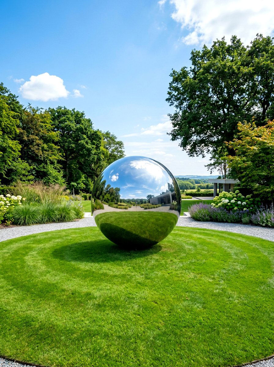 Stainless Steel Garden Globe - 30 garden statue ideas
