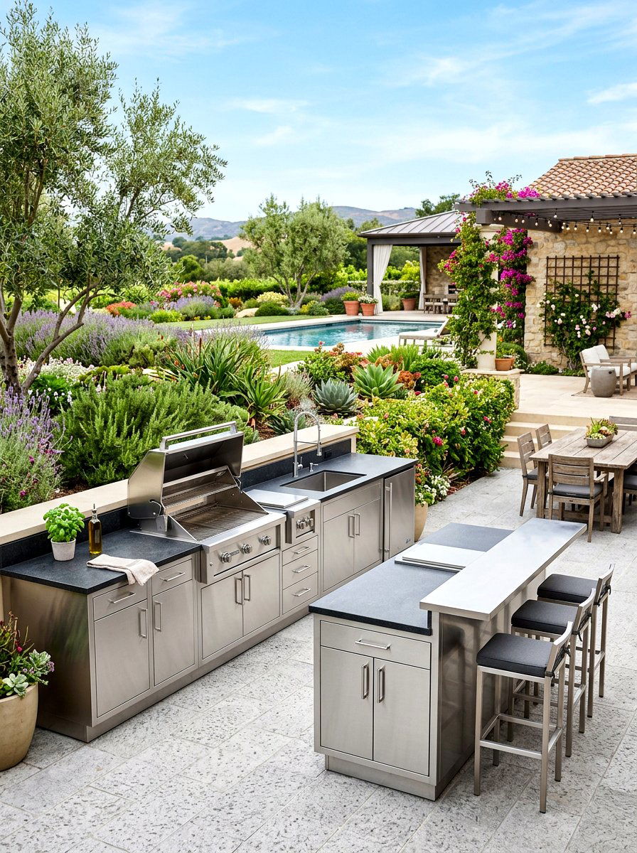 Stainless Steel Kitchen - 30 outdoor kitchen lounge ideas