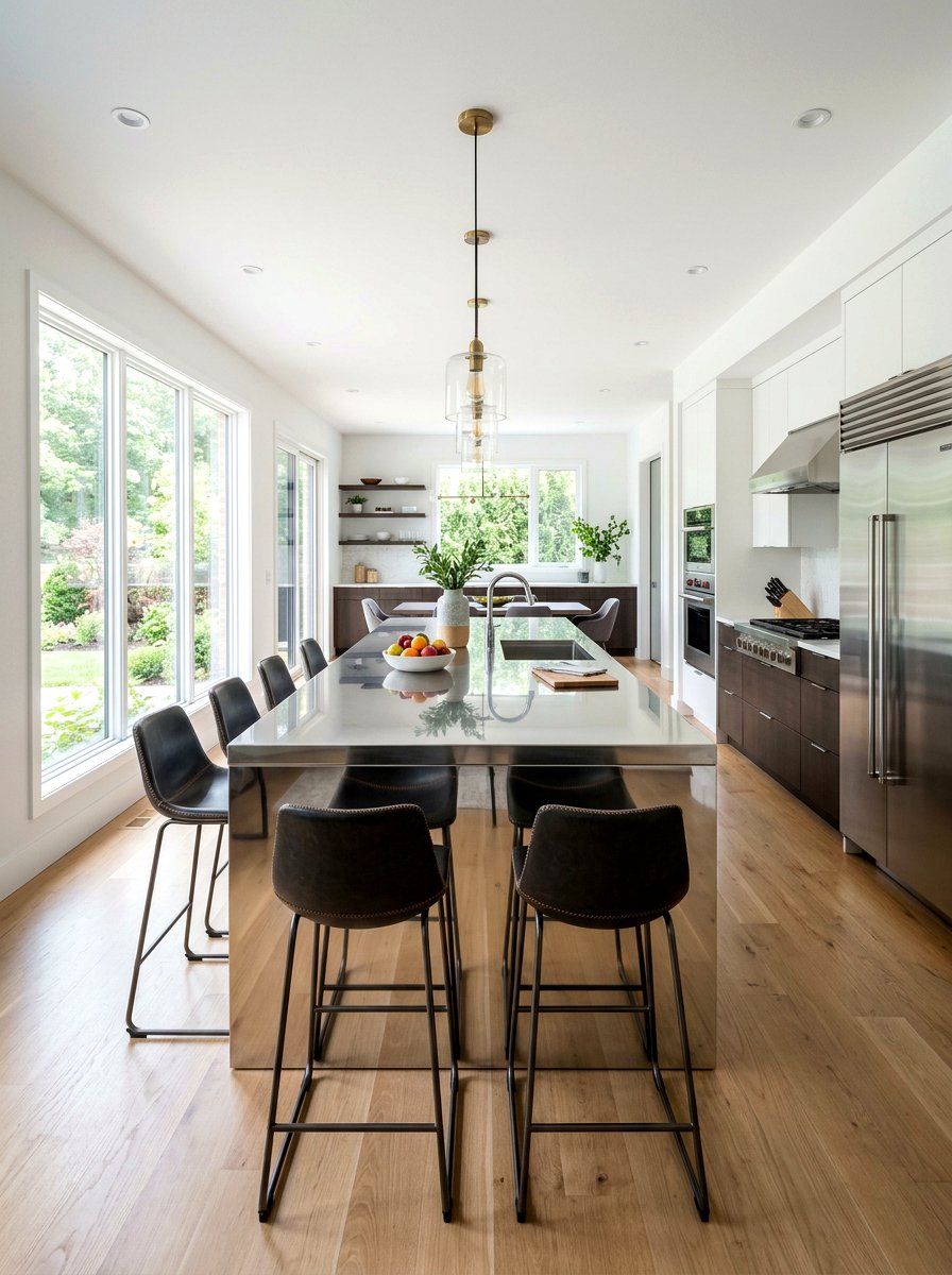 Stainless Steel Kitchen Island - 30 polished metal decor ideas