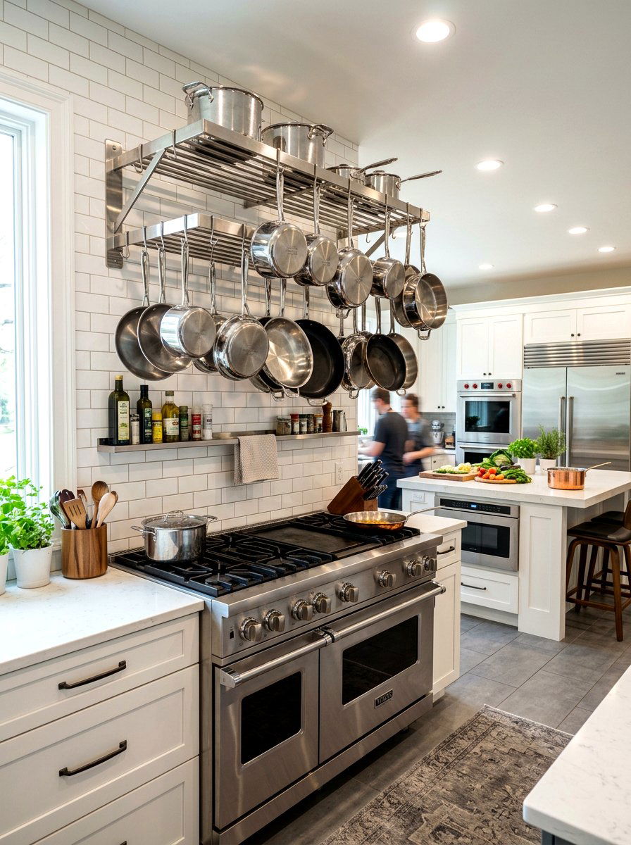 Stainless Steel Pot Rack - 30 ceiling pot rack ideas