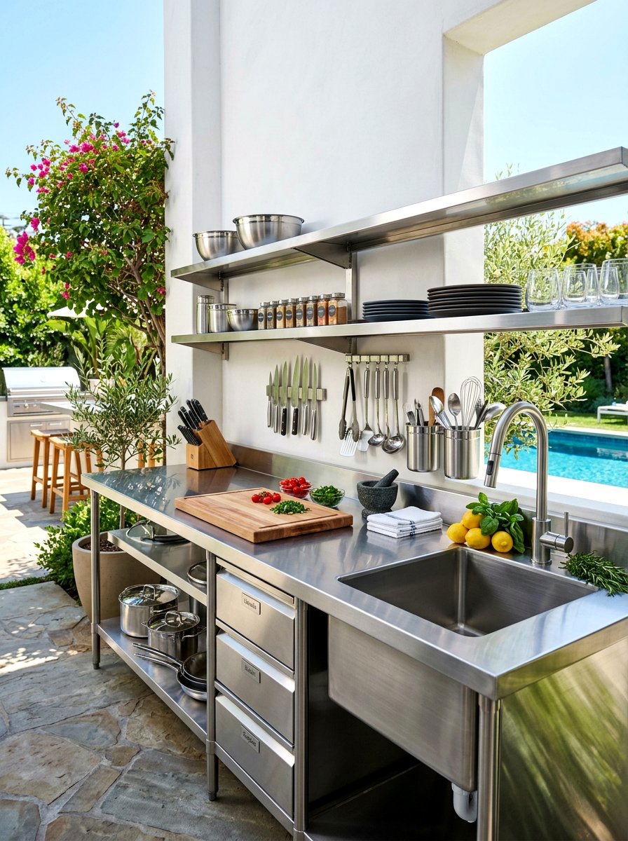 Stainless Steel Prep Surface - 30 outdoor countertop ideas