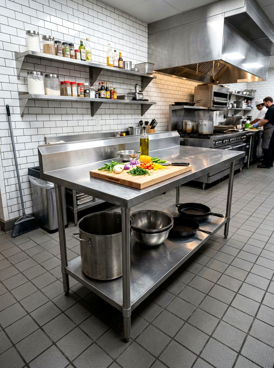 Stainless Steel Prep Table - 30 freestanding kitchen cabinet ideas