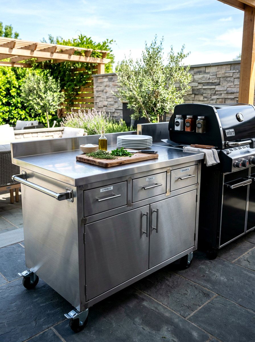 Stainless Steel Serving Station - 30 outdoor sideboard ideas