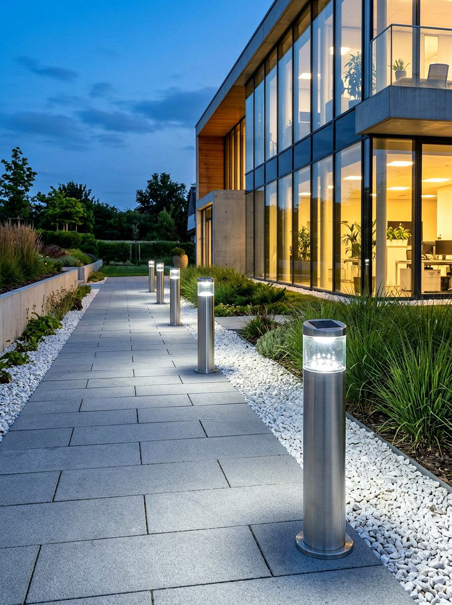 Stainless Steel Solar Bollard Lights - 30 solar path lantern ideas