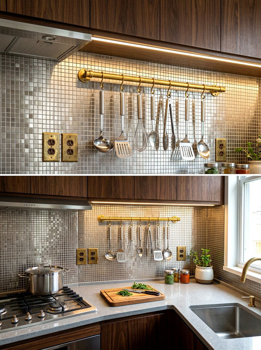 Stainless steel and brass backsplash - 30 mixed metal decor ideas