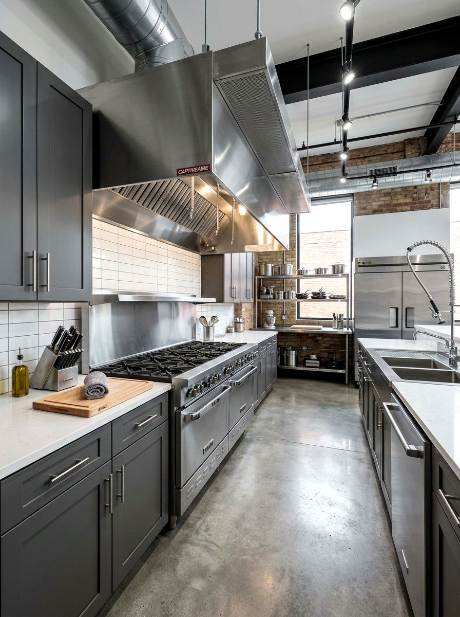 Stainless steel commercial appliances - 30 industrial farmhouse kitchen ideas