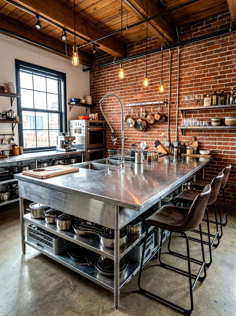 Stainless steel industrial kitchen island - 30 statement island kitchen ideas