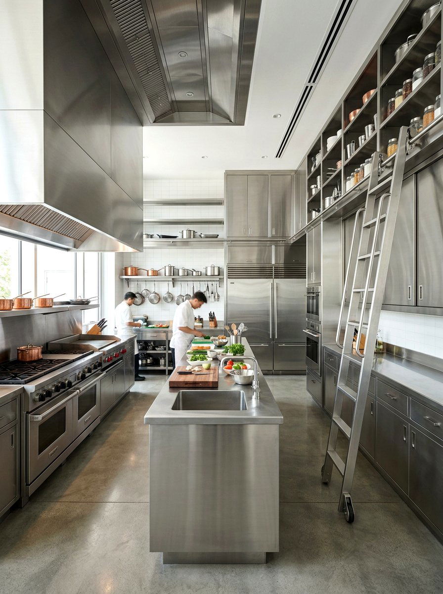 Stainless steel kitchen ladder - 30 library ladder kitchen ideas