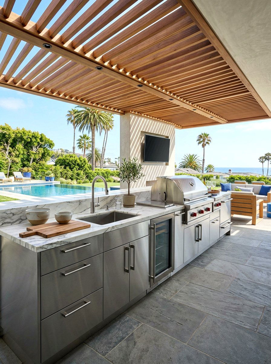 Stainless steel outdoor kitchen - 30 patio cooking area ideas