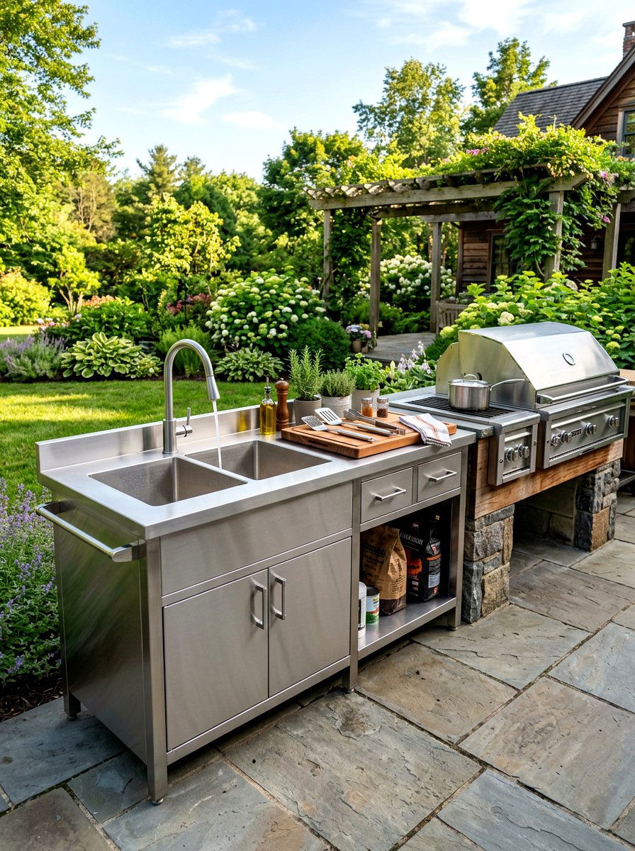 Stainless steel outdoor prep station - 30 outdoor sink station ideas