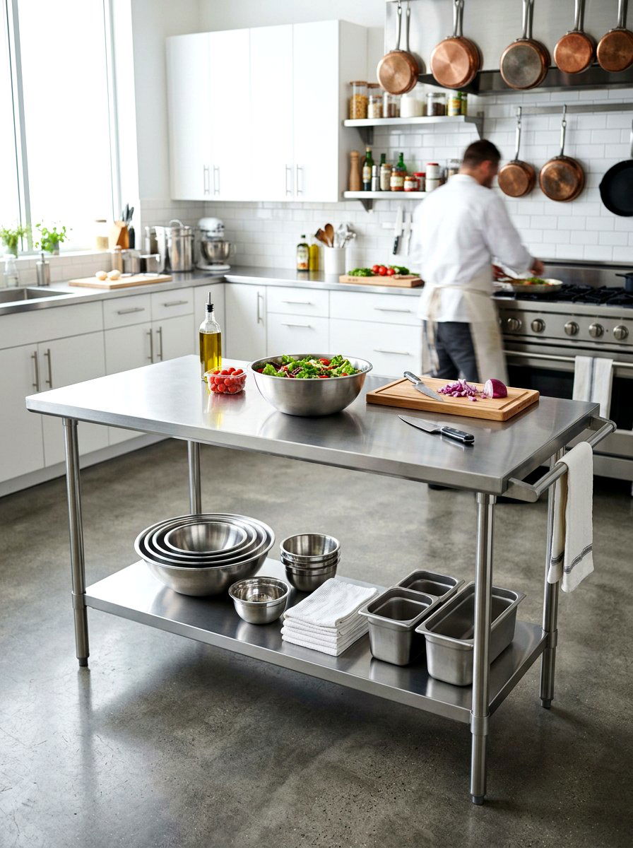 Stainless steel prep table - 30 freestanding furniture kitchen ideas