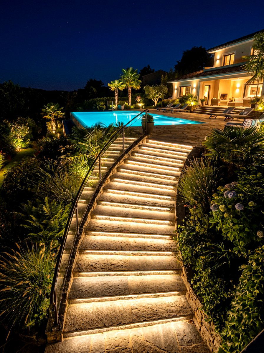 Stair Riser Lights - 30 backyard lighting ideas
