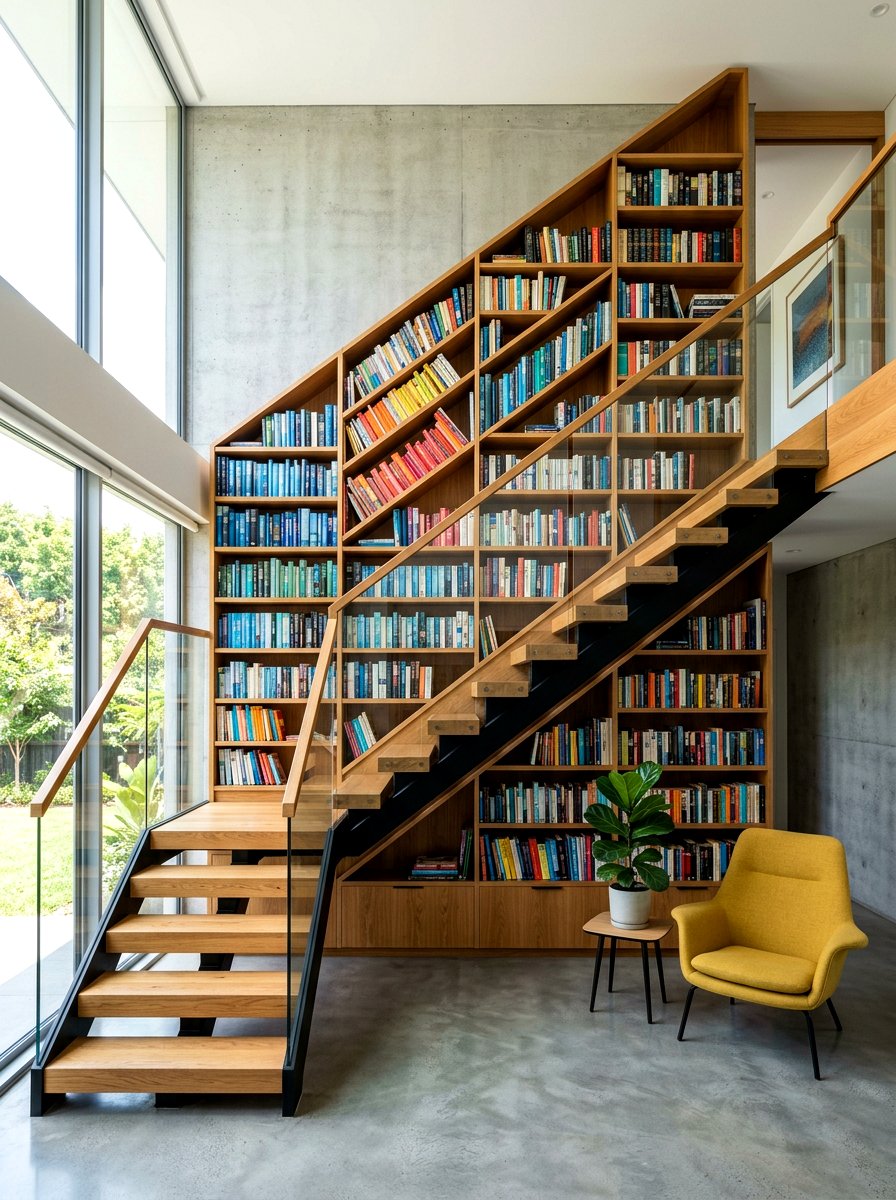 Staircase Bookshelf Wall - 30 bookshelf wall ideas