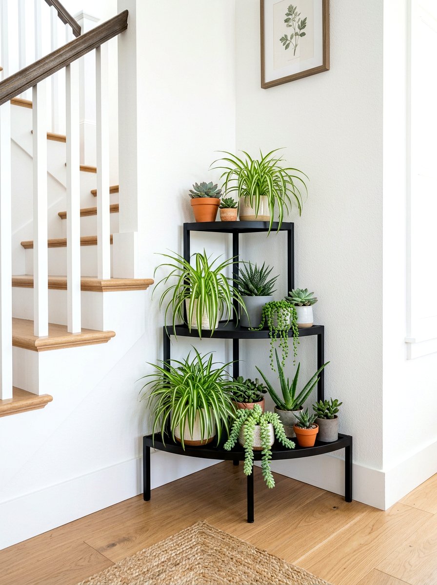 Staircase Corner Plant Stand - 30 stair landing plant nook ideas
