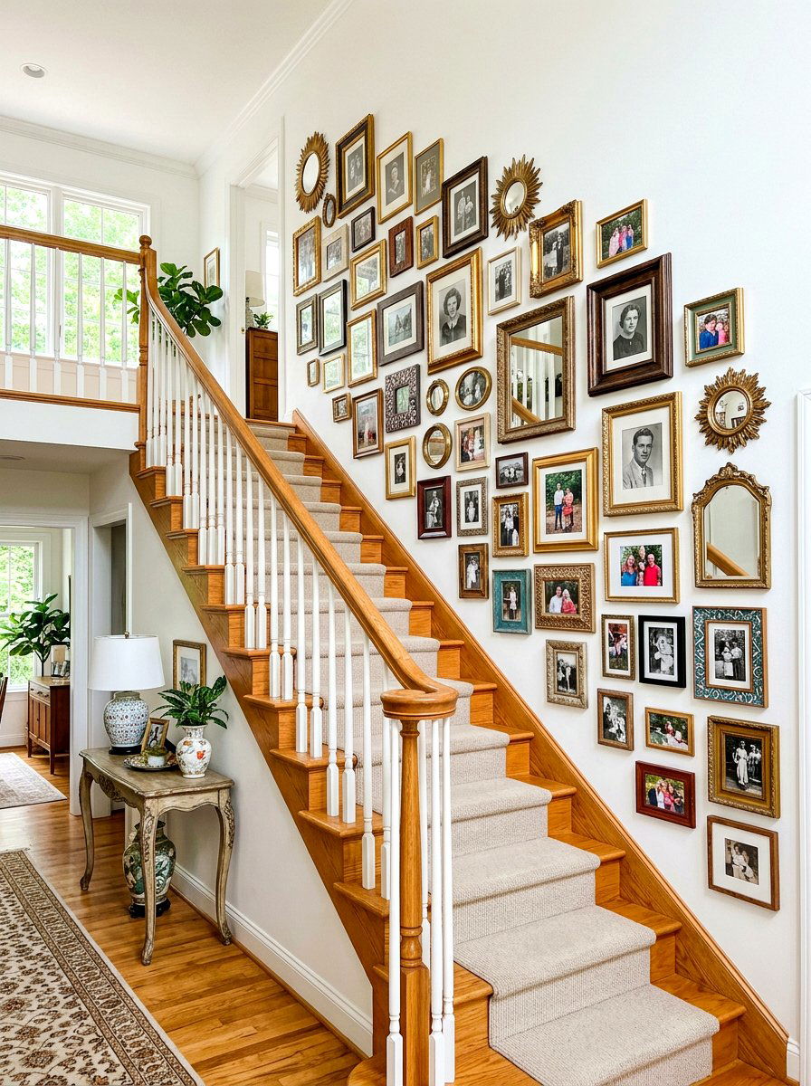 Staircase Eclectic Frame Display - 30 eclectic frame wall ideas