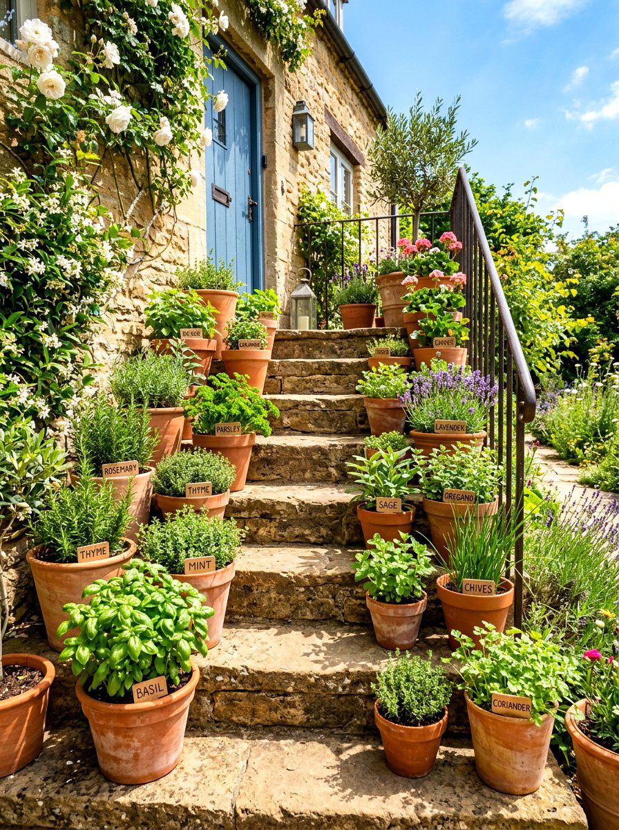 Staircase Herb Display - 30 herb planter ideas