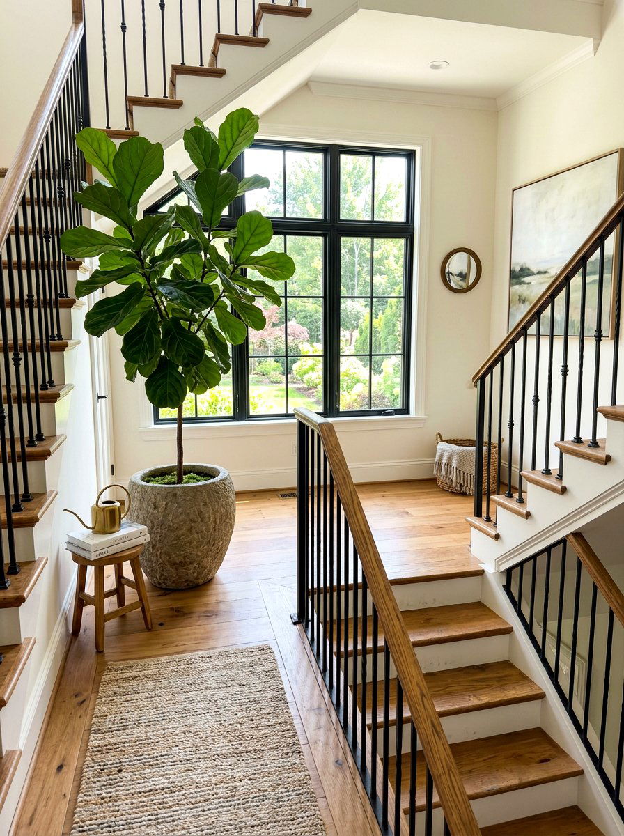 Staircase Landing Fiddle Leaf Fig - 30 fiddle leaf fig decor ideas
