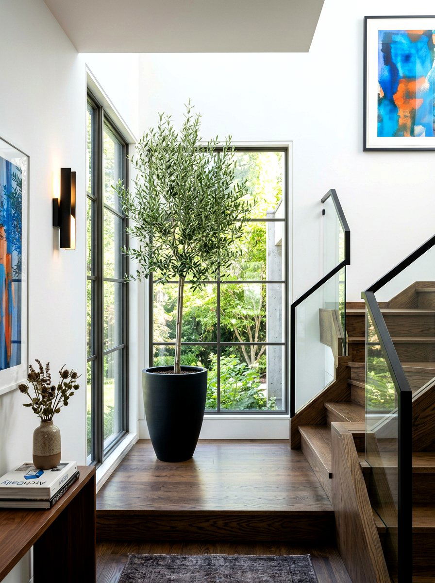 Staircase Landing Olive Tree Accent - 30 olive tree decor ideas