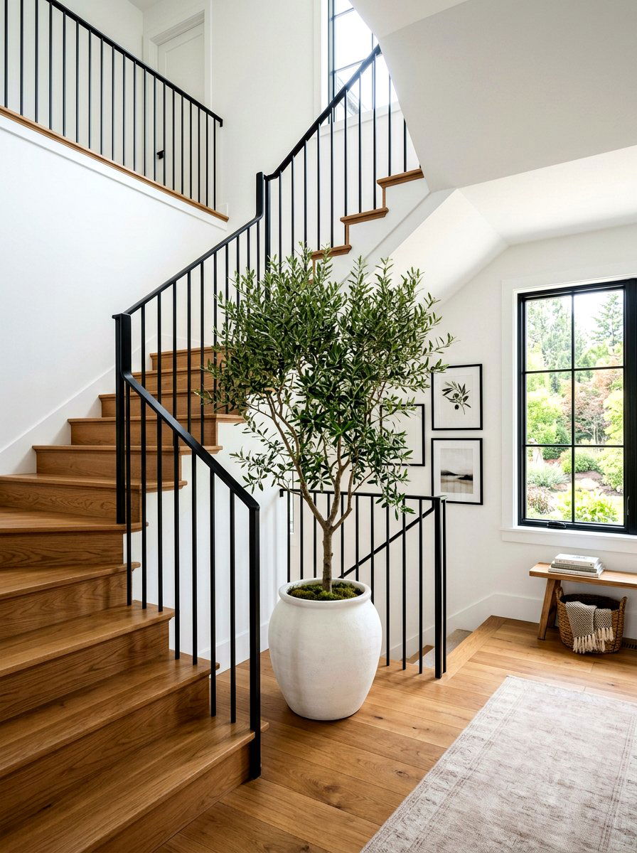 Staircase Landing Olive Tree - 30 olive tree entry ideas