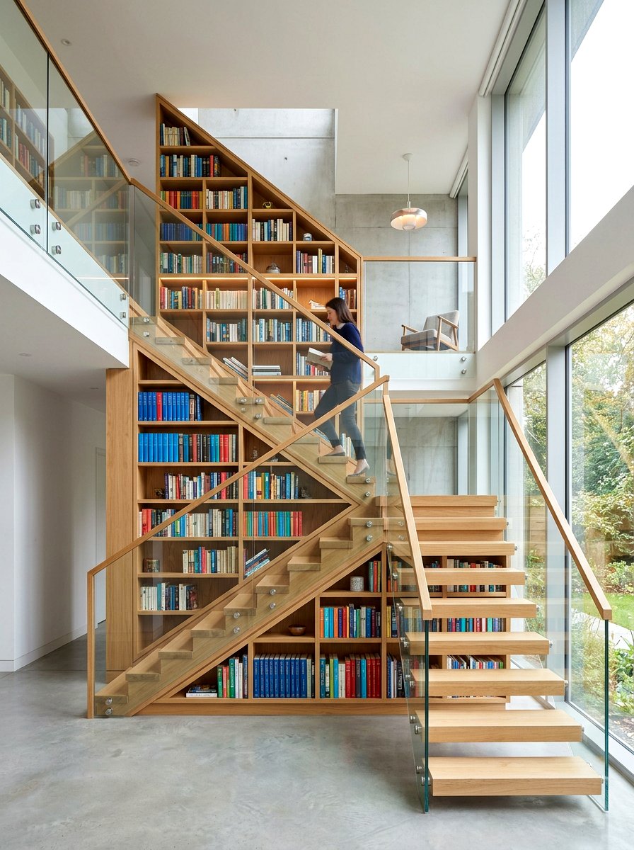 Staircase Library Wall - 30 home library wall ideas