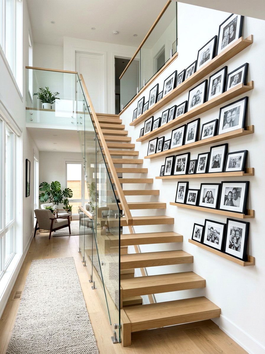 Staircase Picture Ledge - 30 gallery ledge wall ideas