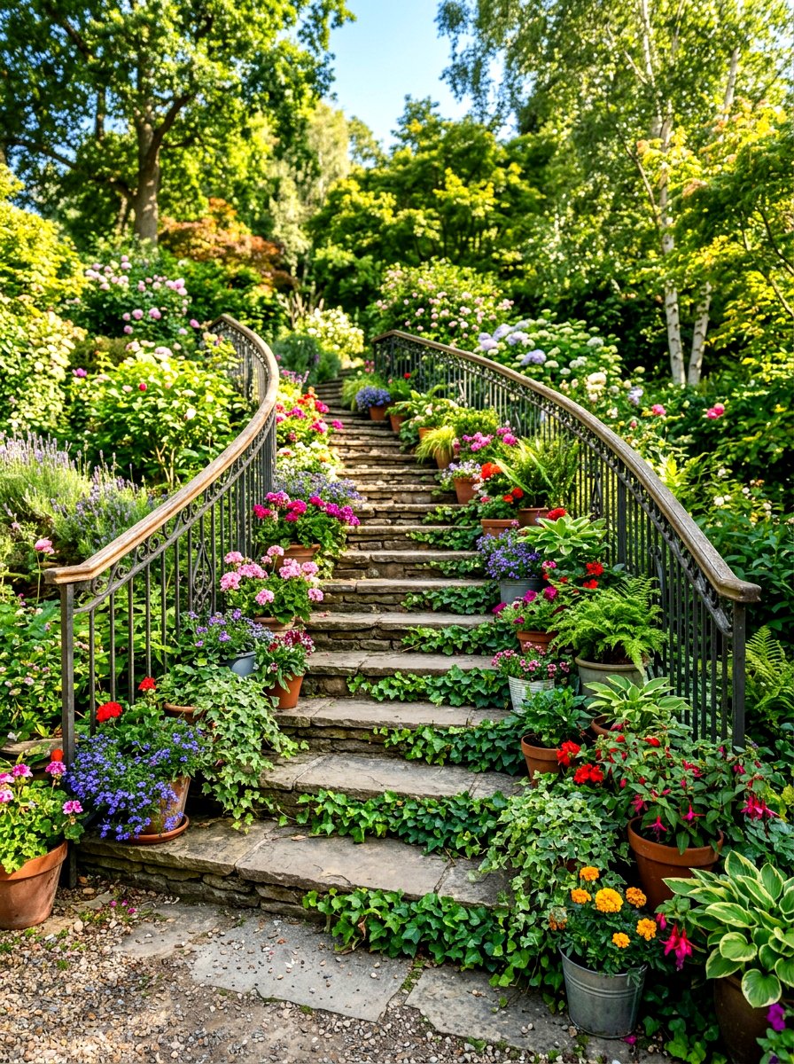 Staircase Plant Display - 30 outdoor vertical garden ideas