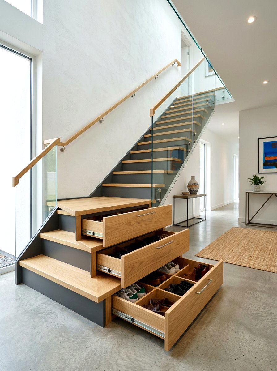 Staircase Step Shoe Drawer - 30 hidden shoe cabinet ideas