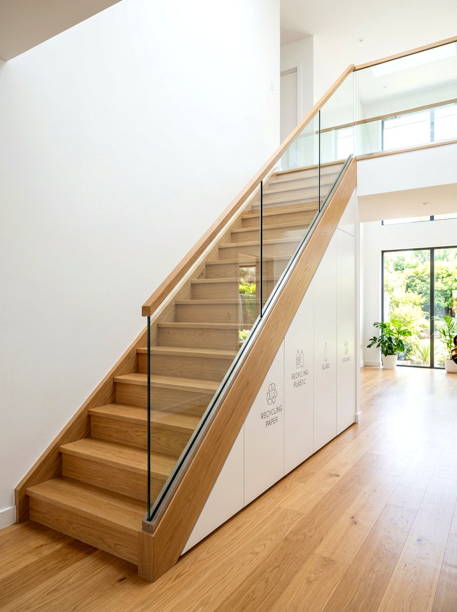 Staircase Storage Recycling Bins - 30 hidden recycling bin ideas