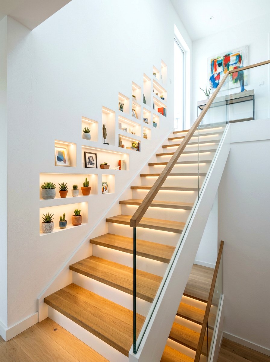 Staircase Wall Shelf - 30 recessed shelf ideas
