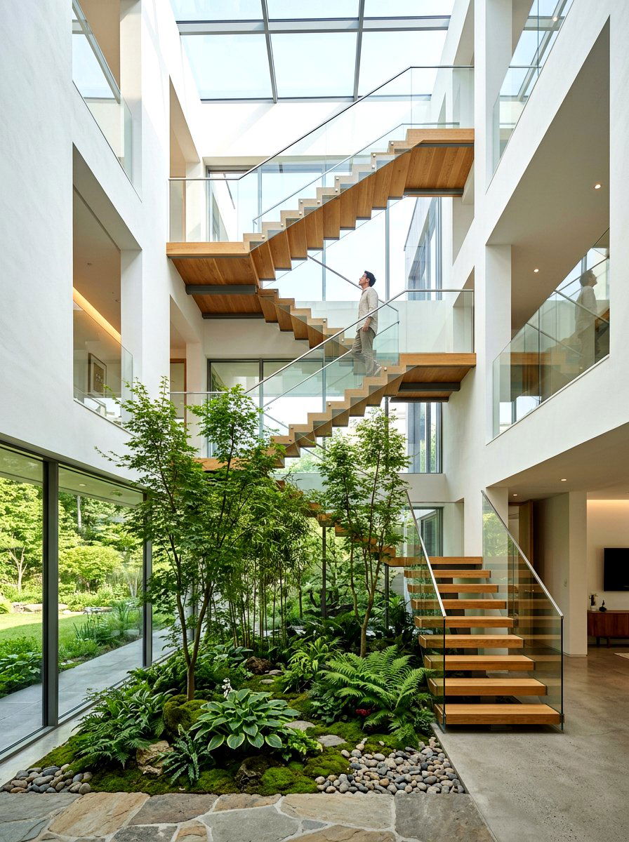 Staircase courtyard - 30 indoor courtyard home ideas
