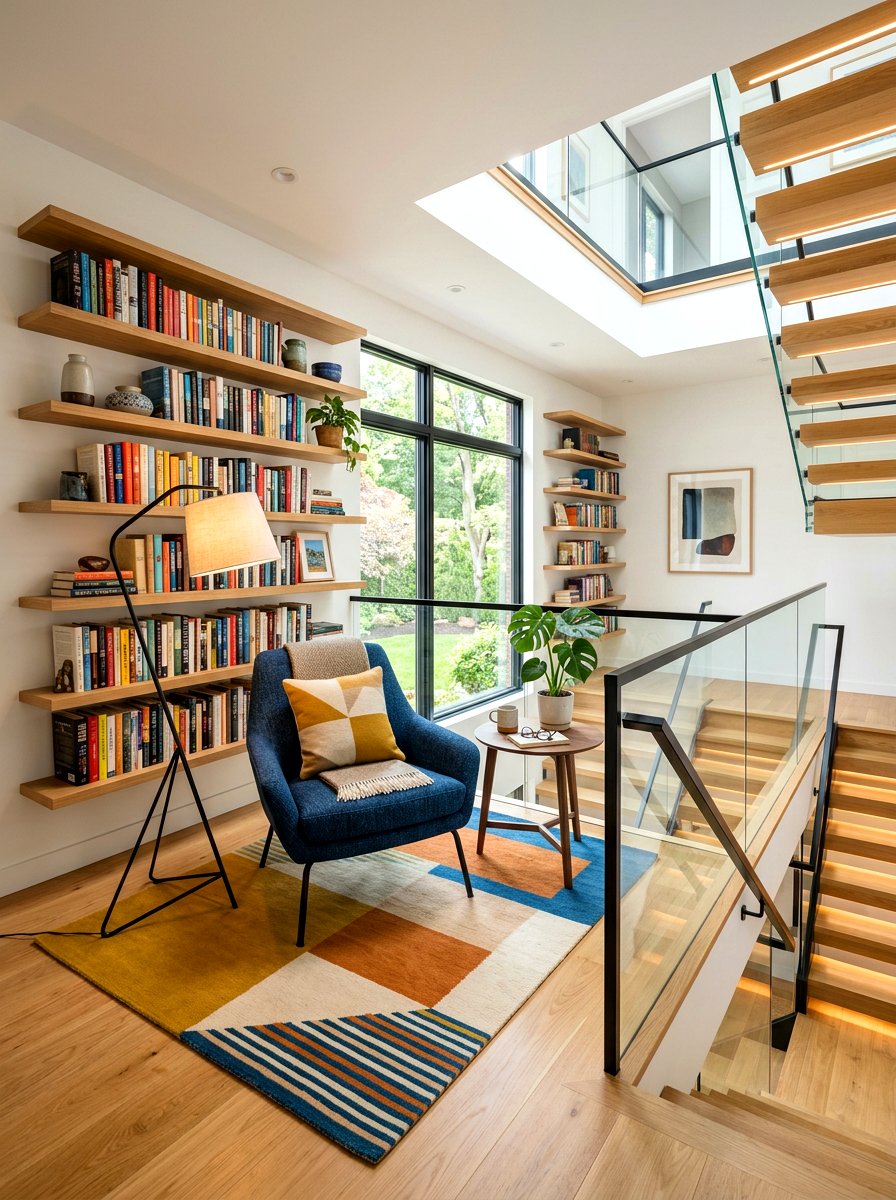 Staircase landing library - 30 book nook ideas