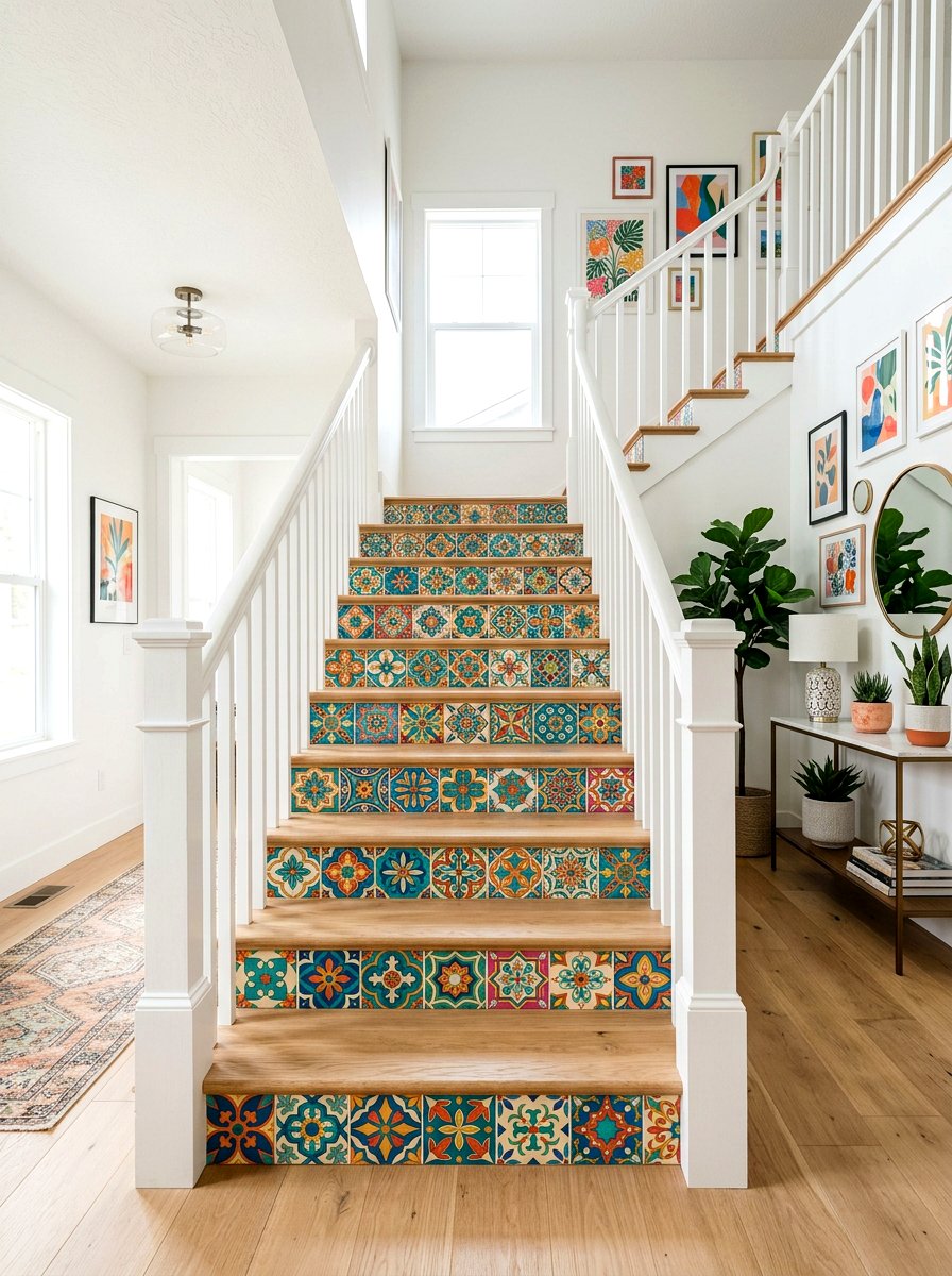 Staircase rug decals - 30 renter friendly entryway ideas
