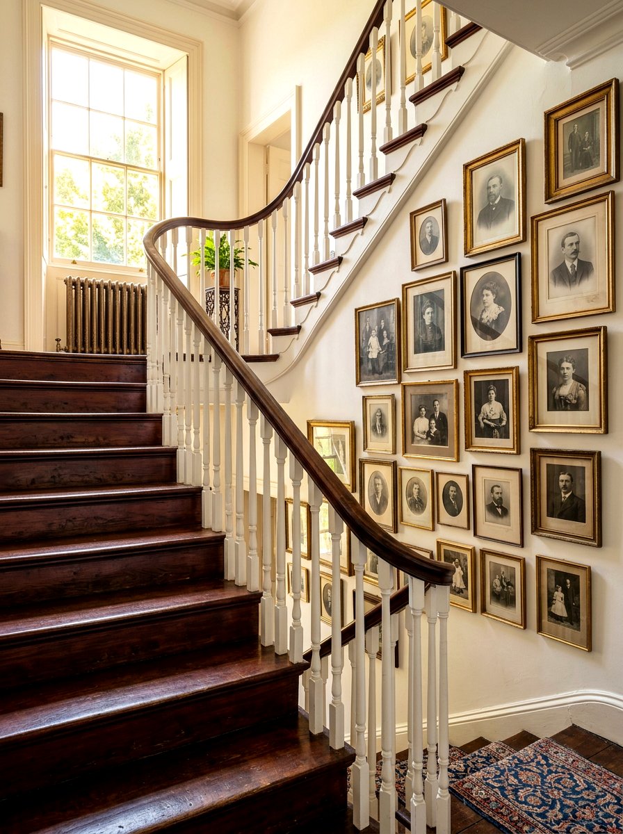 Staircase vintage portrait display - 30 vintage portrait wall ideas