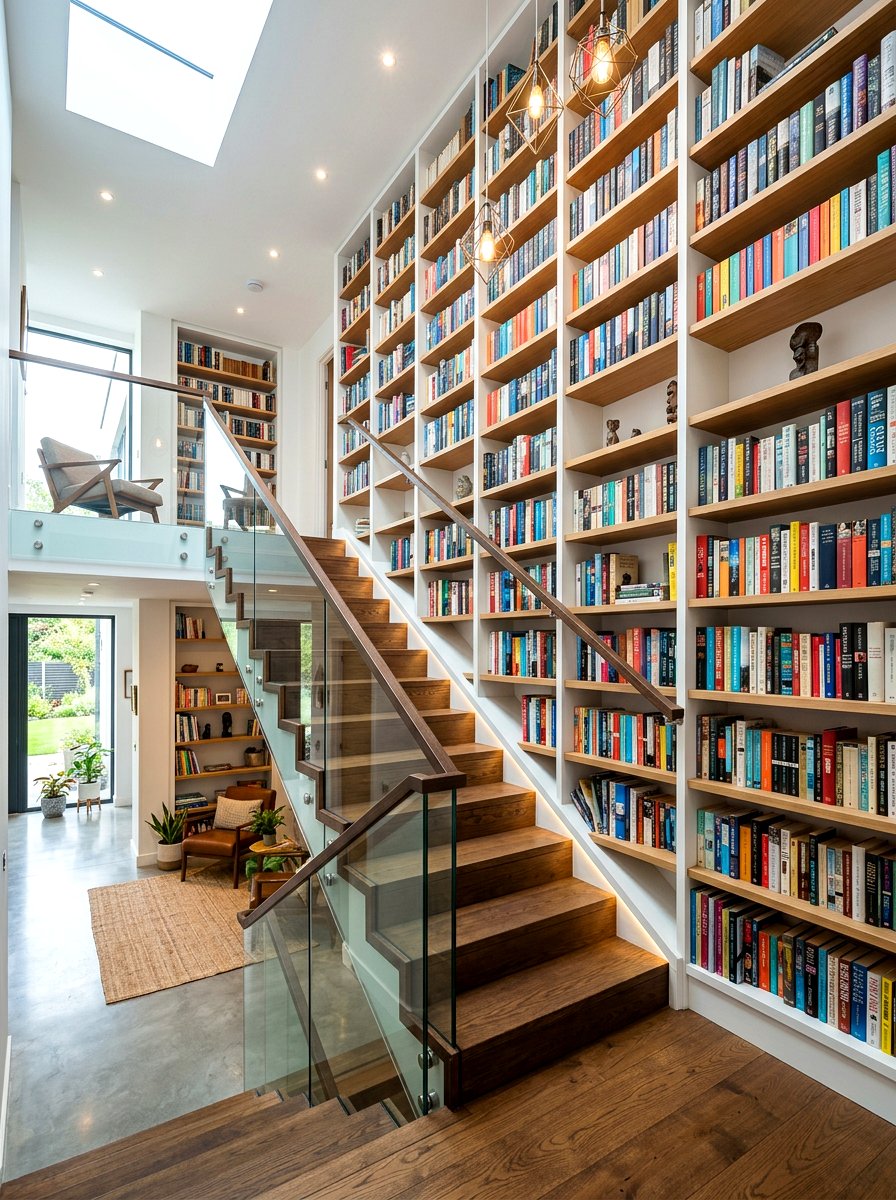 Staircase wall library - 30 library wall ideas