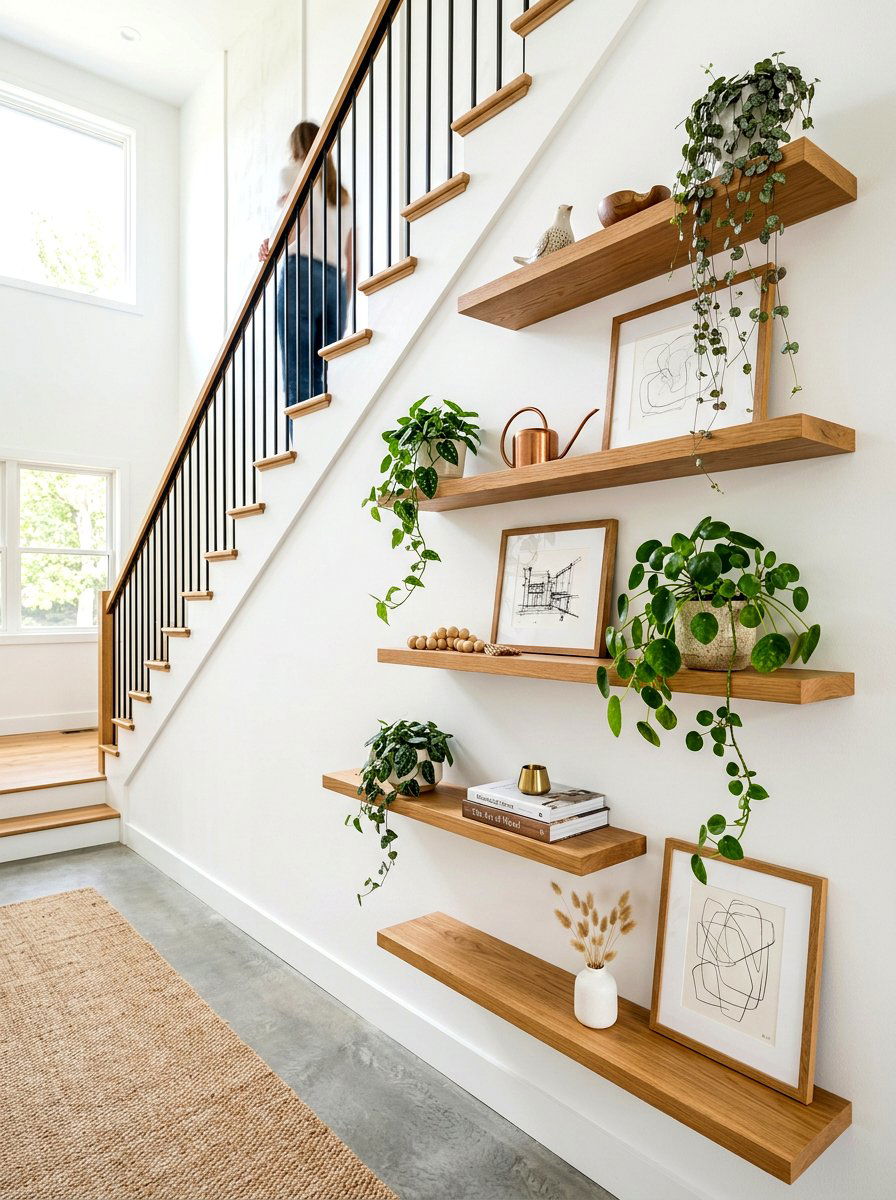 Staircase wall shelf - 30 wall shelf decor ideas