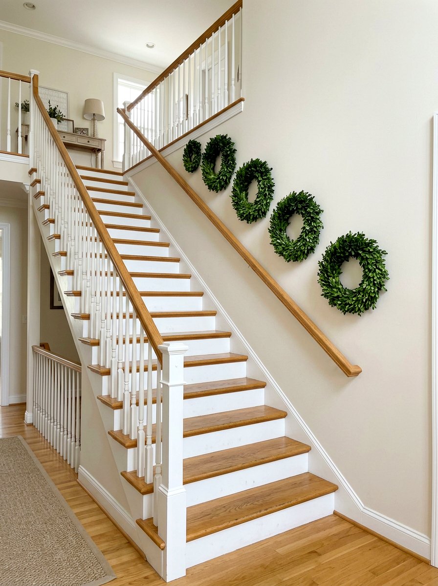 Staircase wreath gallery - 30 wreath wall display ideas